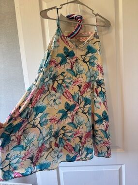 Peach Love California Cream Floral Slip Dress with Teal & Pink Accents